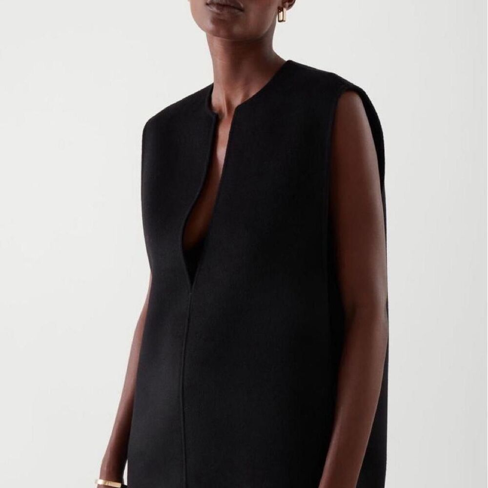 COS Deep V Neck Wool Blend Top Black 10 Oversized Quiet Luxury Parisian